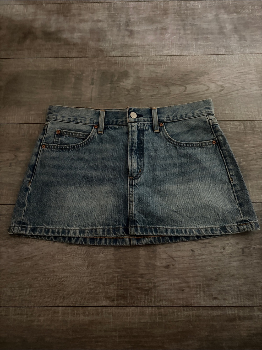 Denim Forum Washed Blue Denim Mini Skirt